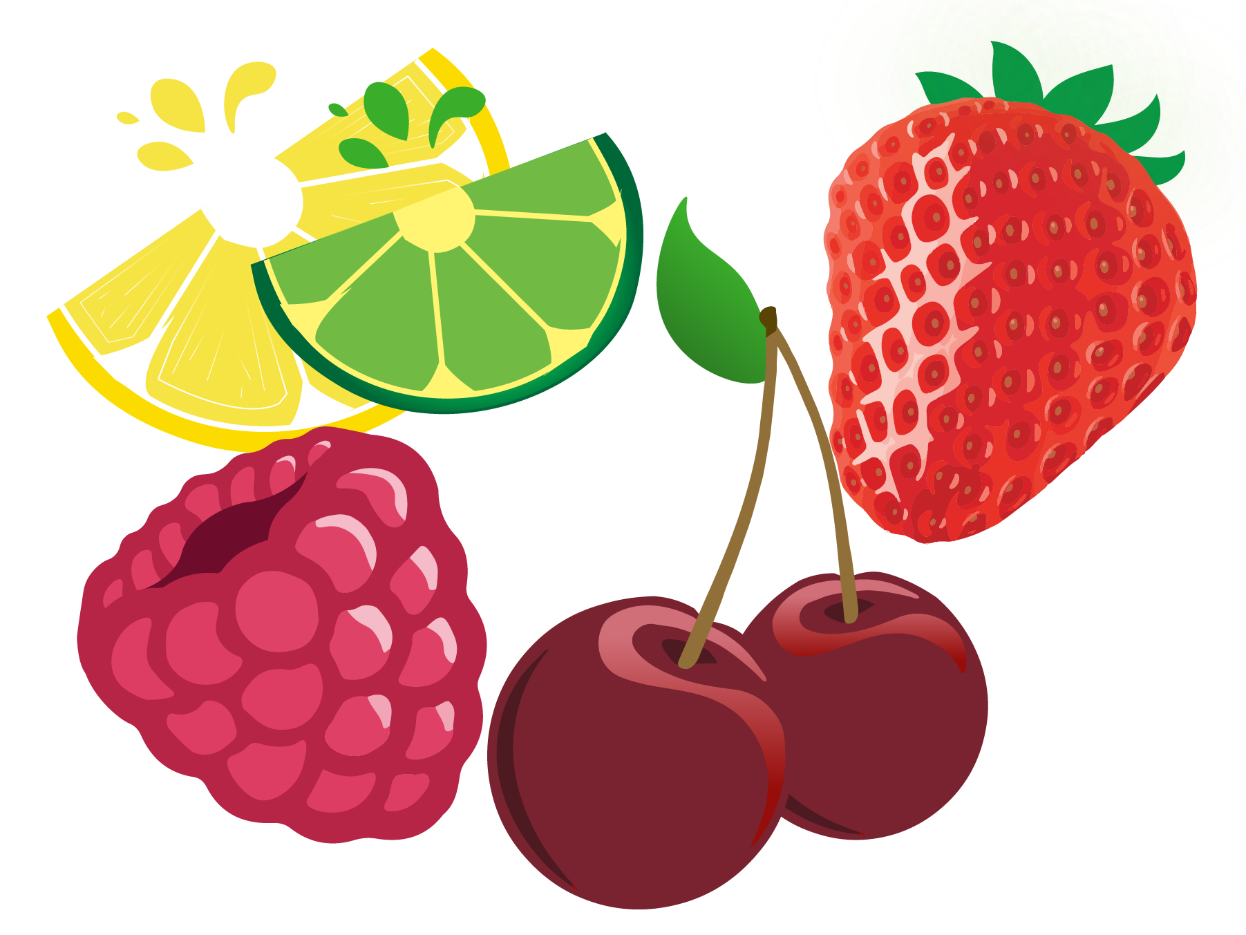 Cherry, strawberry, and raspberry illustrations for the Gud Tymz brand